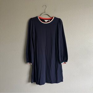 Boden Navy Long Sleeve Dress with Rainbow Trim 6
